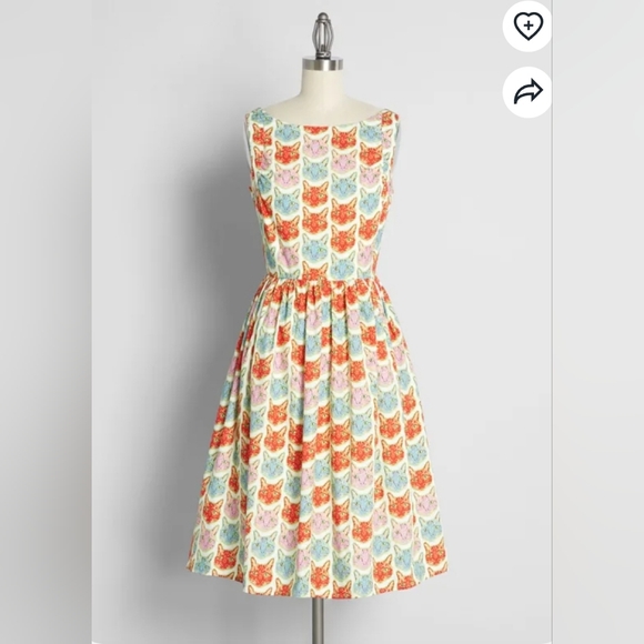 Saint Geraldine Dresses & Skirts - Vintage Saint Geraldine XL cat face print dress The Moment is Meow Fit and Flare